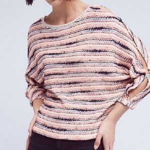 Anthropologie Postmark Malu Striped Knit Open Shoulder Lightweight Sweater, Sm